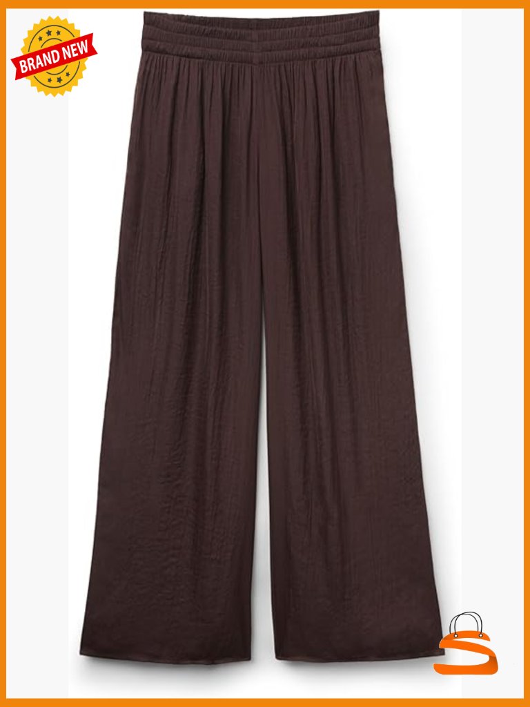 Women's Shiny Wide Leg Palazzo Pants Elastic Waist Pull On Trousers